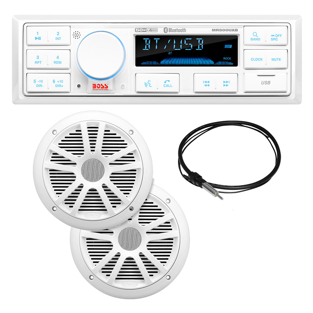 Boss Audio MCK500WB6 Kit wMR500UAB 2 MR6W Speakers MRANT10 Antenna White Remote MCK500WB6