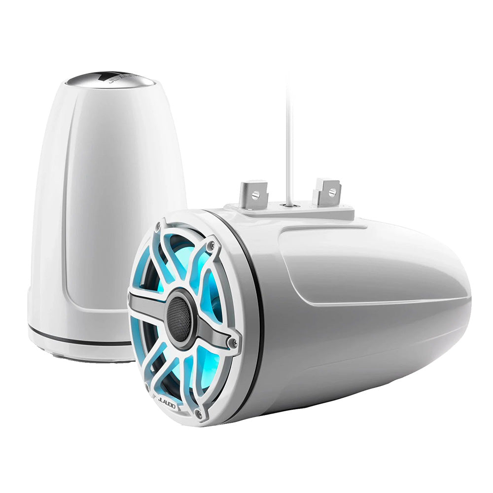 JL Audio M6 Series 77 Enclosed Tower Coaxial System wGloss White Classic Grille Transflective LED Lighting