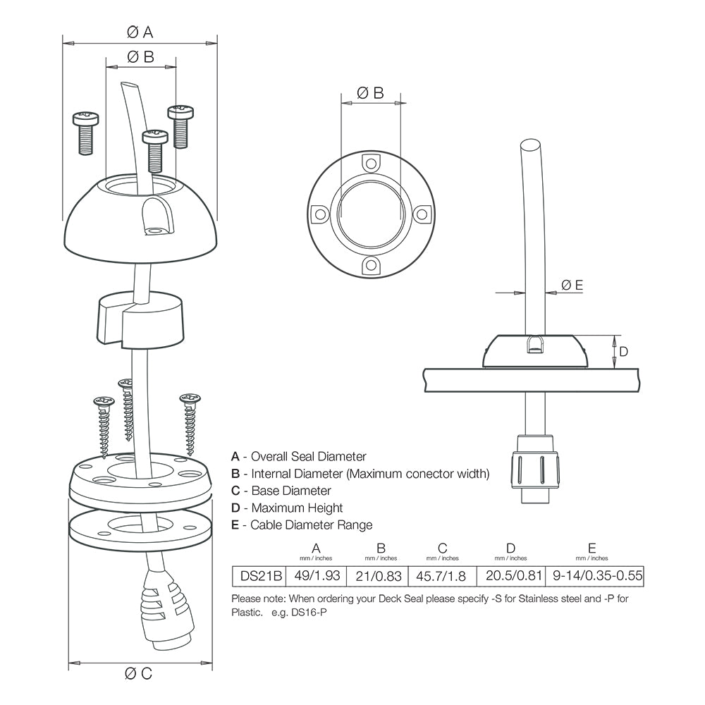 Scanstrut DS21BS Vertical Cable Seal Stainless Steel DS21BS