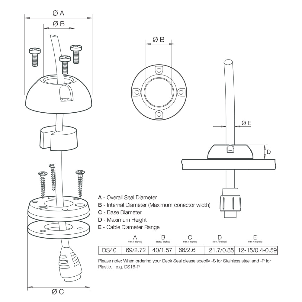 Scanstrut DS40S Vertical Cable Seal Stainless Steel DS40S