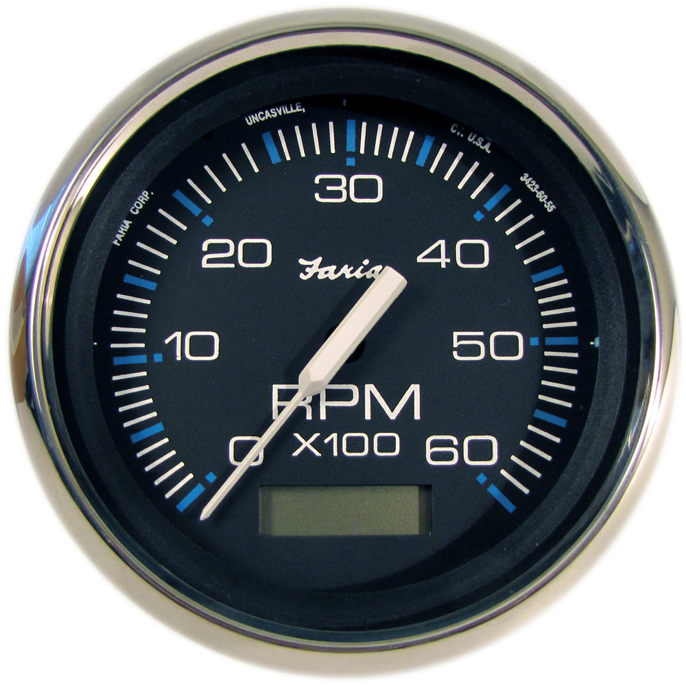 Faria Chesapeake Black 4 Tachometer wHourmeter 6000 RPM Gas Inboard 33732