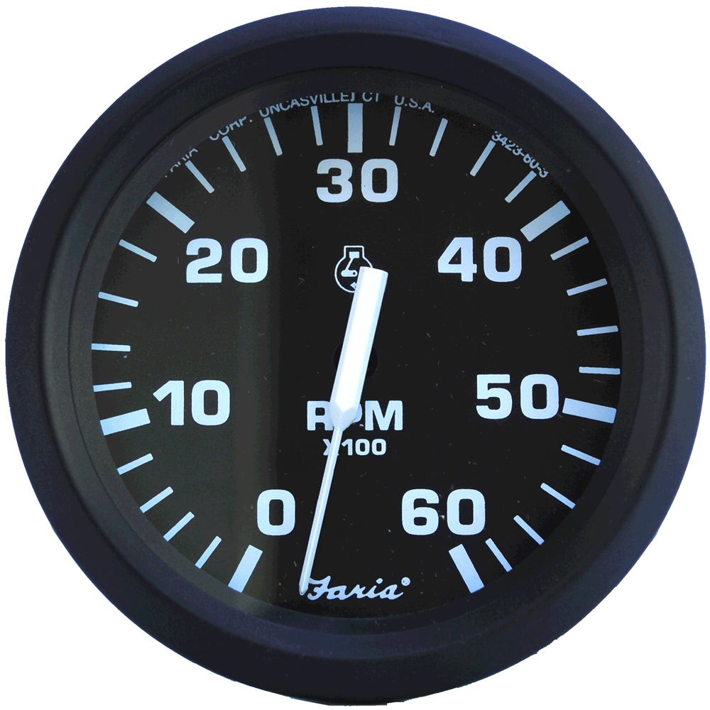 Faria Euro Black 4 Tachometer 6000 RPM Gas Inboard IO 32804