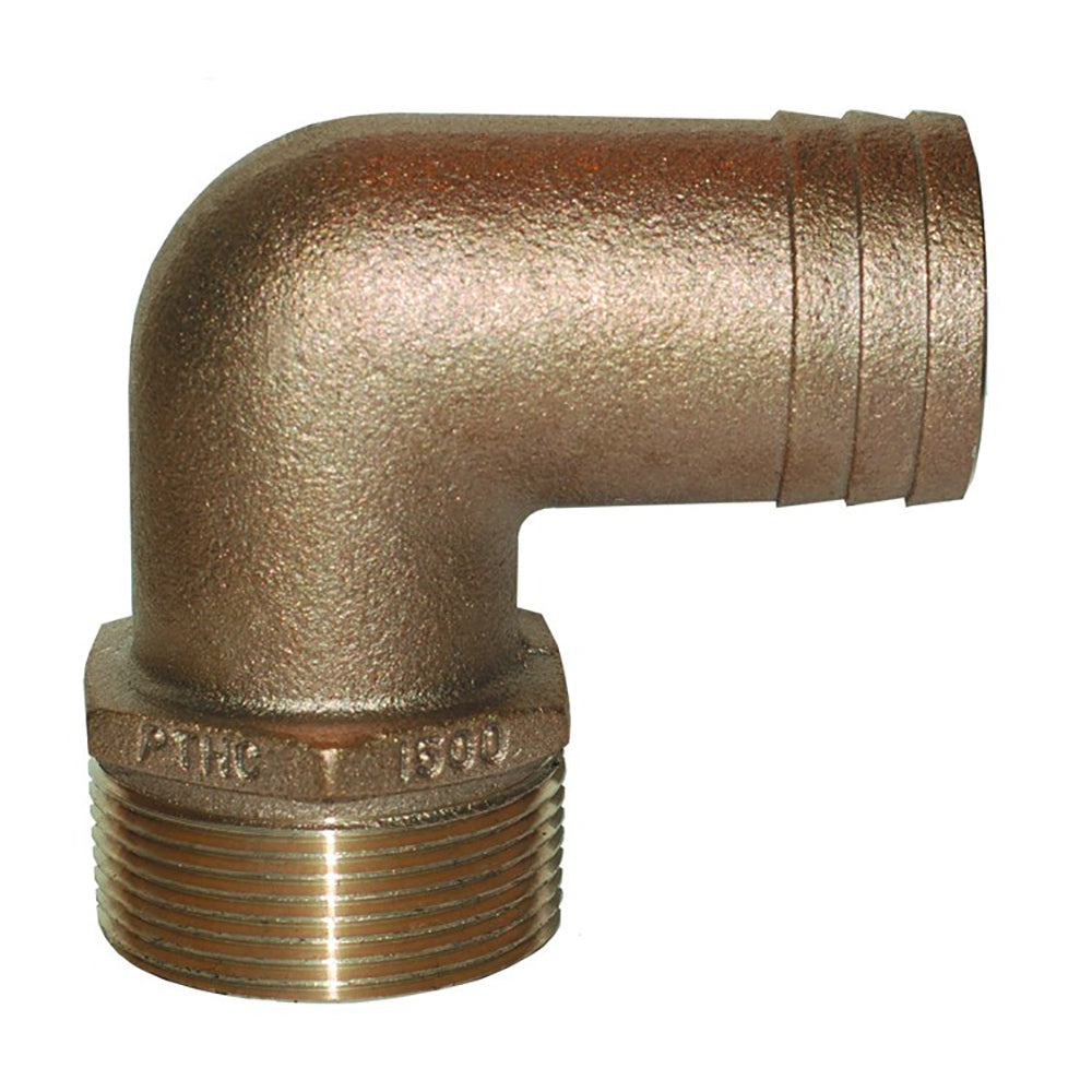 GROCO 114 NPT x 118 ID Bronze 90 Degree Pipe to Hose Fitting Standard Flow Elbow PTHC1125