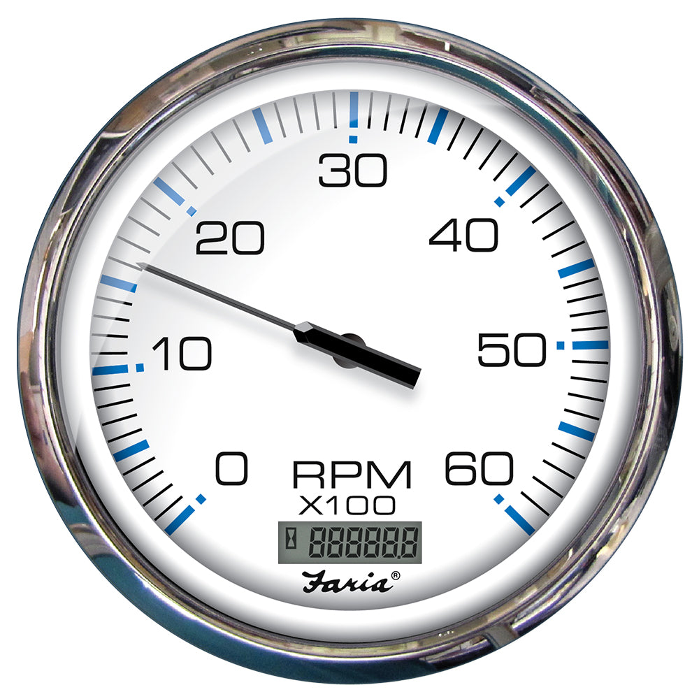 Faria Chesapeake White SS 5 Tachometer wDigital Hourmeter 6000 RPM Gas Inboard 33863