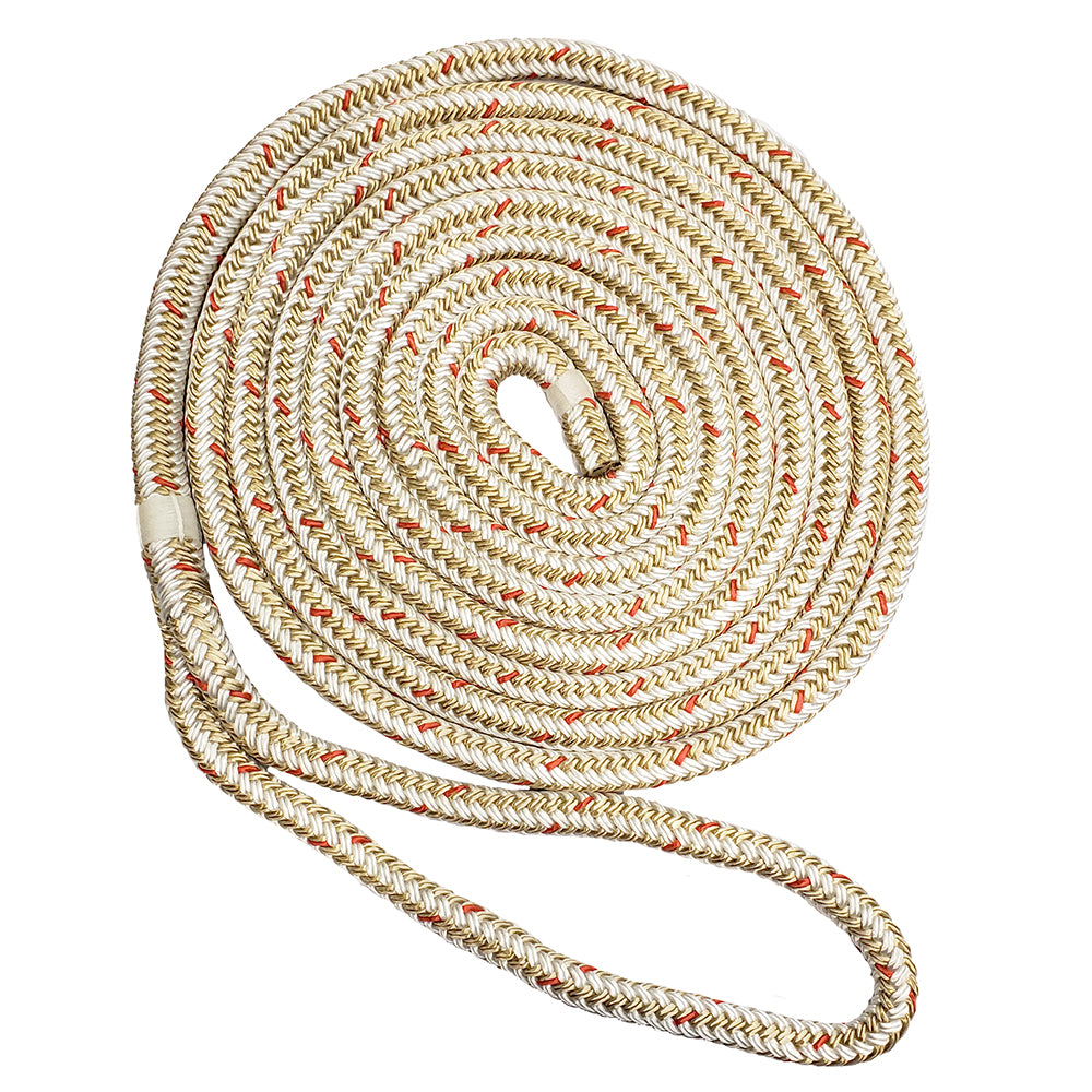 New England Ropes 34 Double Braid Dock Line WhiteGold wTracer 50 C50592400050