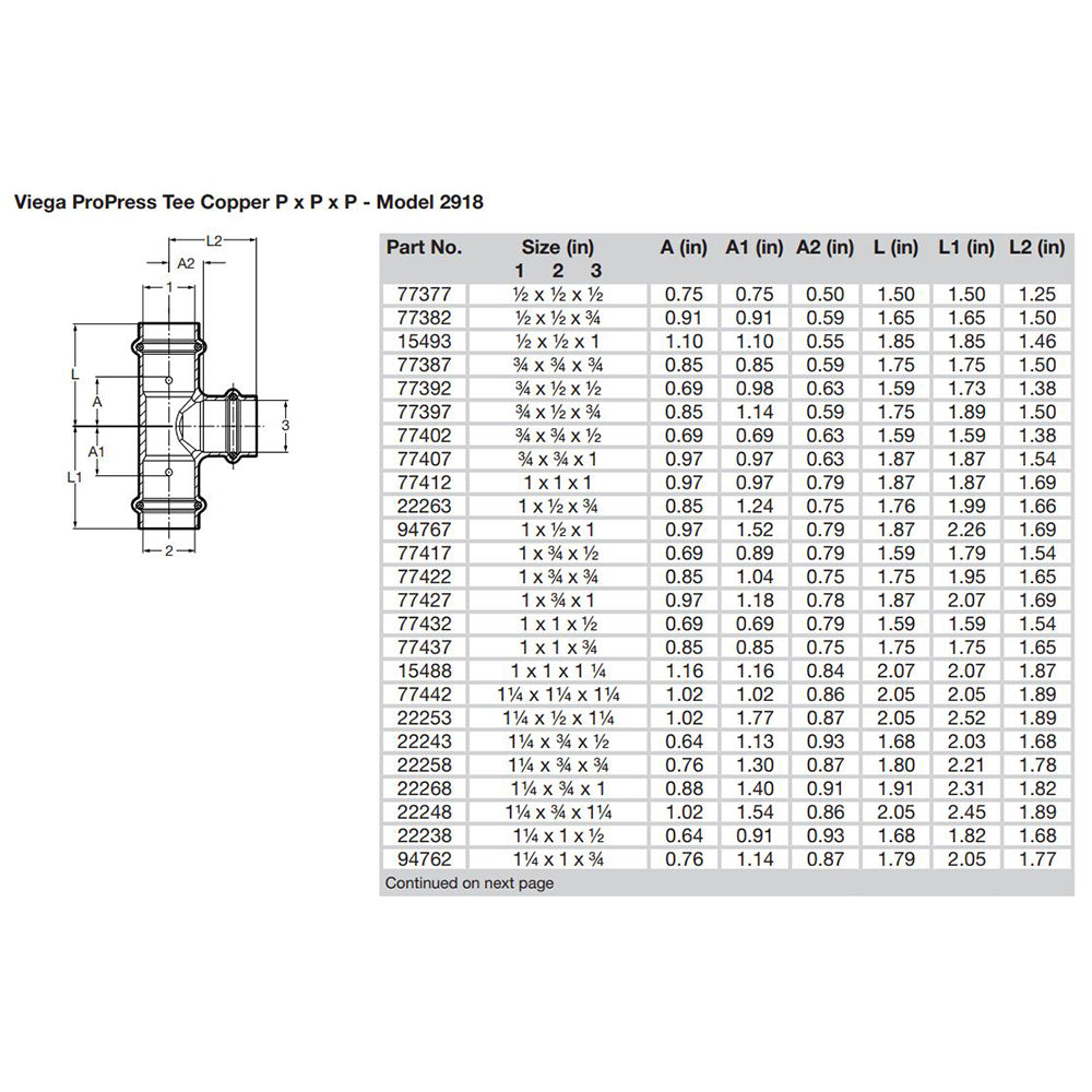 Viega ProPress 1 Copper Tee Triple Press Connection Smart Connect Technology 77412
