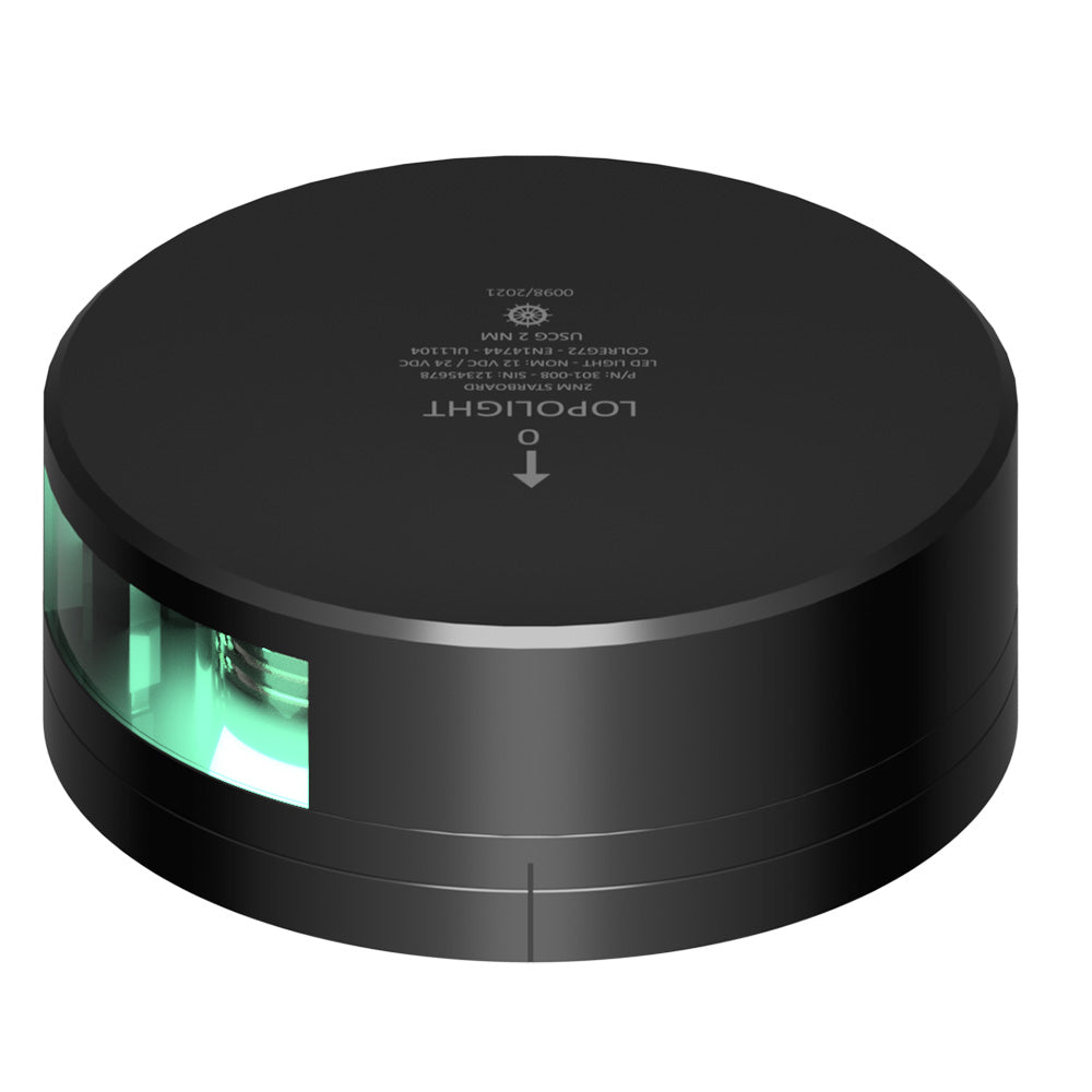 Lopolight Green Starboard Light  2NM  Black Housing wFB Base 301008FBB