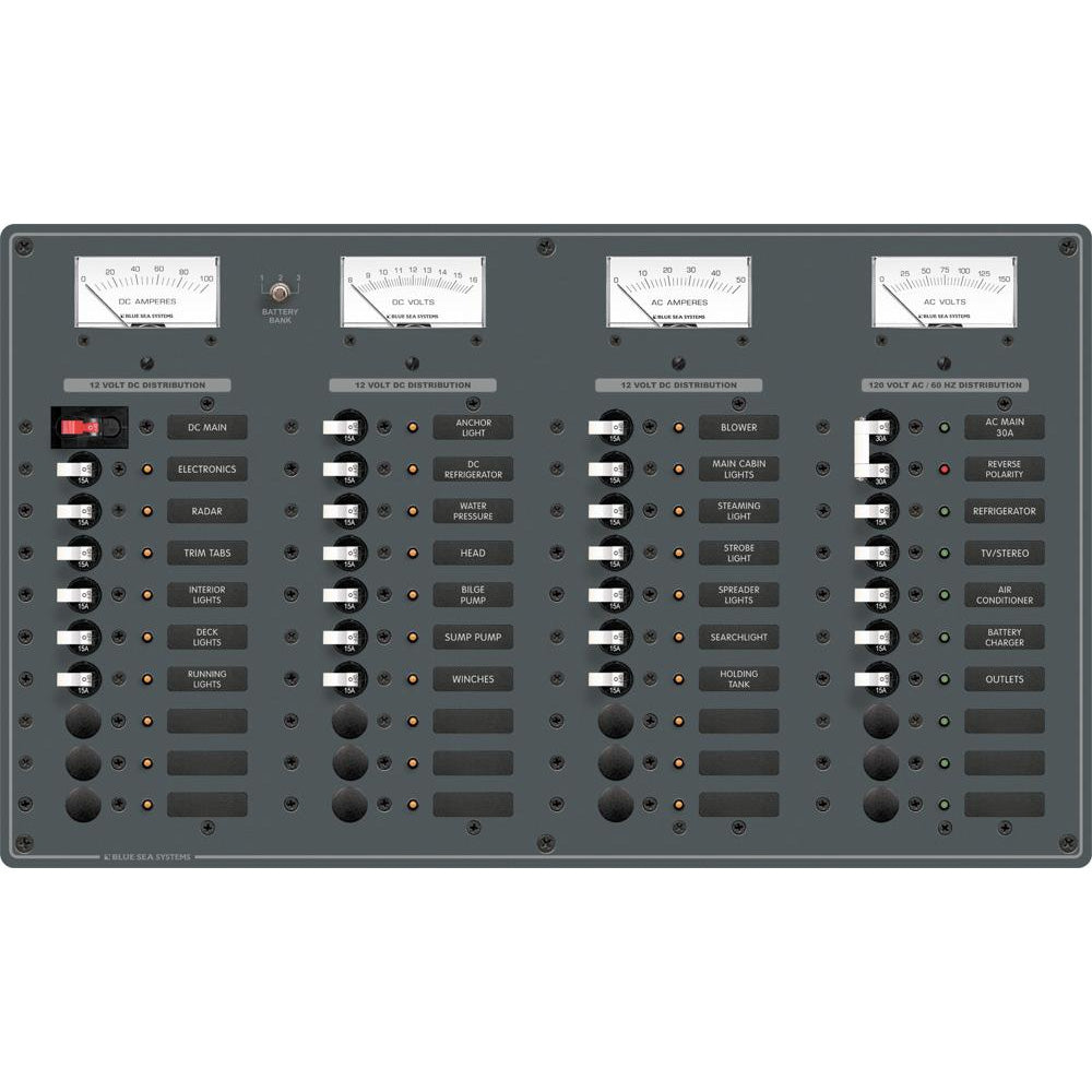 Blue Sea 8095 AC Main 8 Positions  DC Main 29 Positions Toggle Circuit Breaker Panel   White Switches 8095