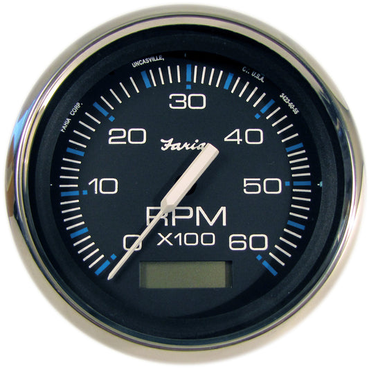 Faria Chesapeake Black 4 Tachometer wHourmeter  6000 RPM Gas Inboard 33732