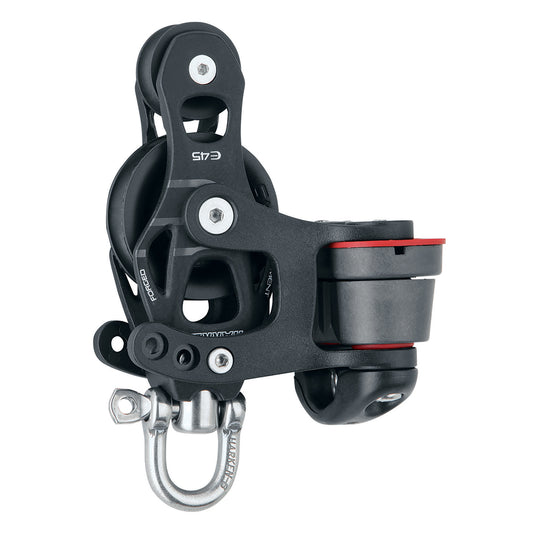 Harken 45mm Single Aluminum Element Fiddle Block wSwivel  150 Cam Cleat 6235