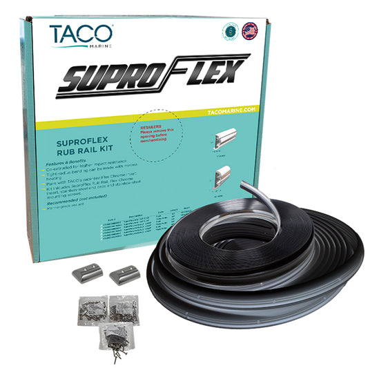 TACO SuproFlex Rub Rail Kit  Black wFlex Chrome Insert  2H x 12W x 60L V119990BBK602