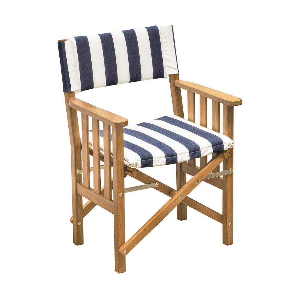 Whitecap Directors Chair II wNavy  White Cushion  Teak 61050