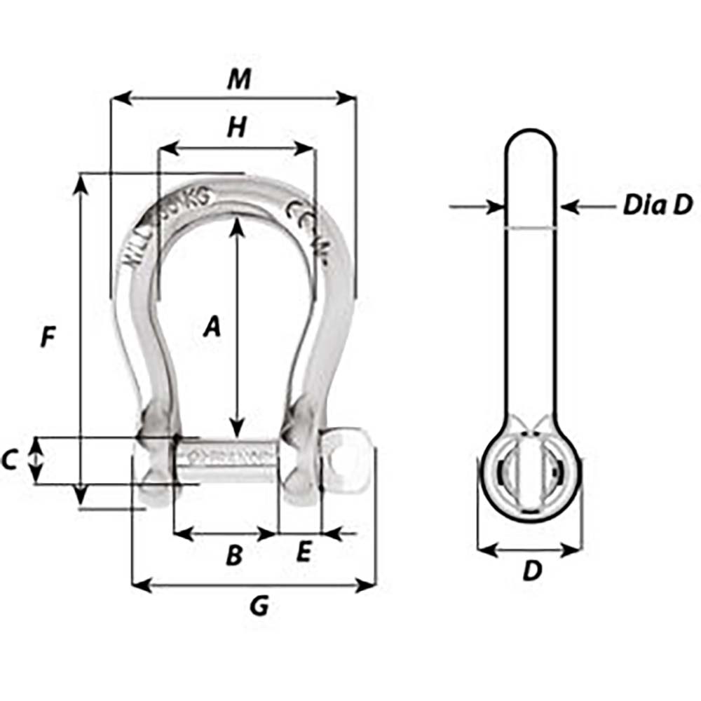 Wichard SelfLocking Bow Shackle  Diameter 4mm  532 01241