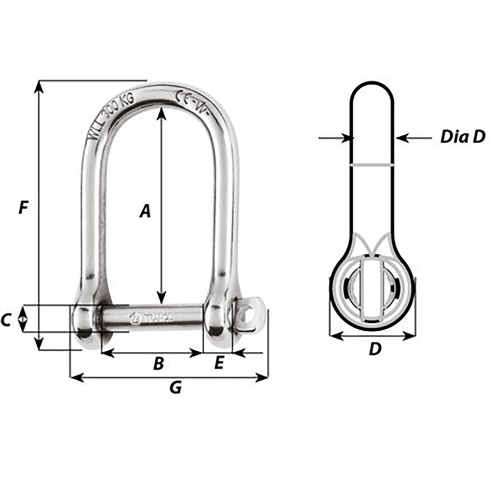 Wichard SelfLocking Large Opening Shackle  10mm Diameter  1332 01265